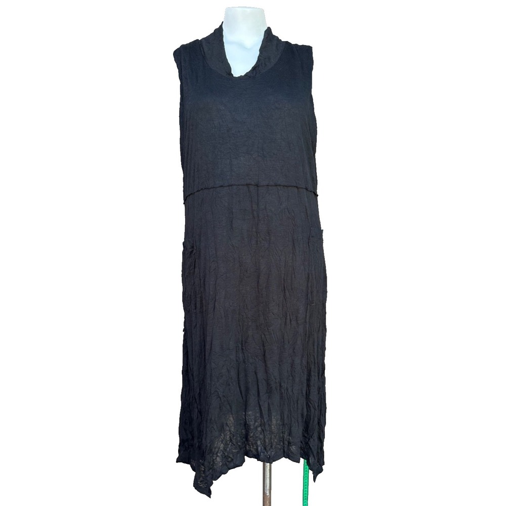 Carine Viviana 1X 16 Black Lagenlook Sharkbite Dress Sleeveless Pockets Midi